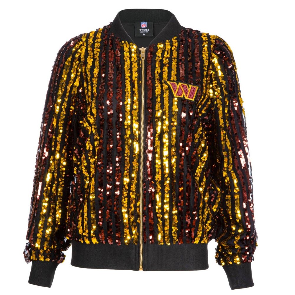 BNT Washington Commanders Two Tone Sequin Embellished Bomber Jacket